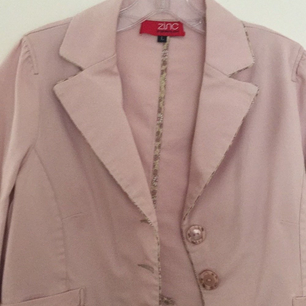 Spring Blazer Jacket, Cotton, Pink - image 4